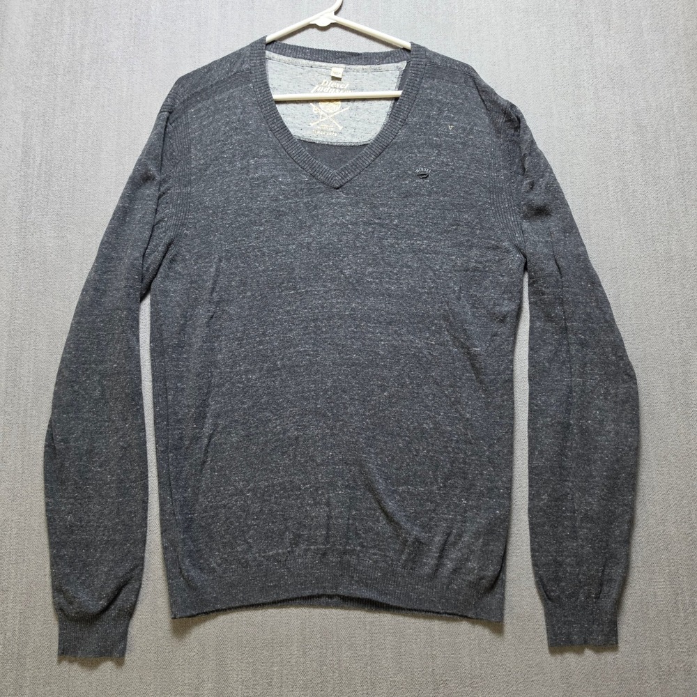 Diesel Sweater Mens M Grey V-Neck Cotton Blend Heathered Long Sleeve